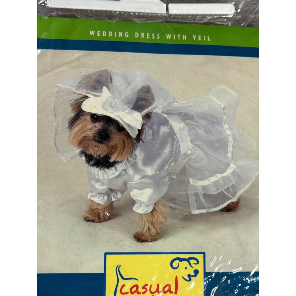 Canine Wedding Dress with Veil Pet Large White‎ Satin Dog Bridal Gown NEW